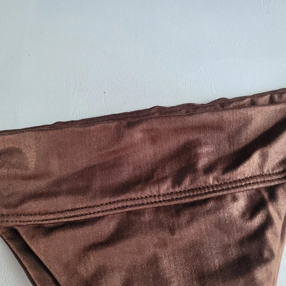 NWOT VYB Women's Hi Cut Leg Bikini Bottom Shiny Brown Swim Sz S - Picture 2 of 7